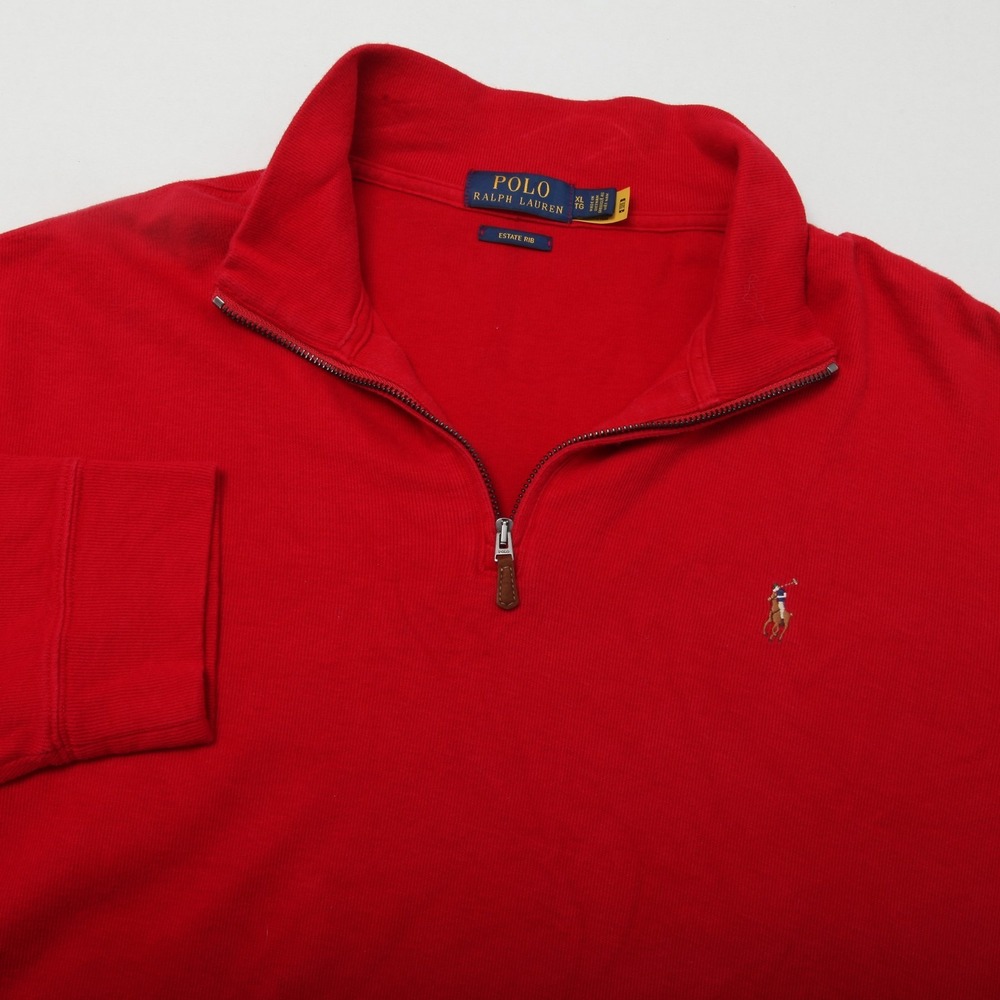 Polo Ralph Lauren Mens XL Red Estate Rib 1/4 Zip Pullover Sweater Flesh Pony